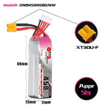 Load image into Gallery viewer, GAONENG GNB LiHV 4S 15.2V 450mAh 80C XT30 LiPo Battery Long Type