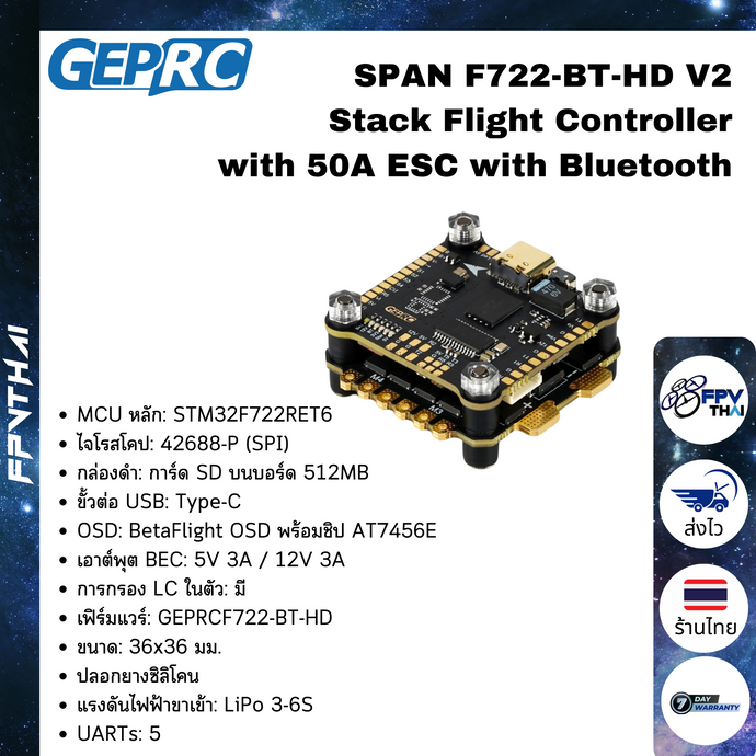 GEPRC SPAN F722-BT-HD V2 Stack Flight Controller with 50A ESC with Bluetooth