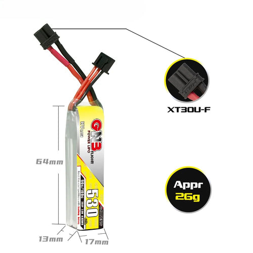 GAONENG GNB LiHV 2S 7.6V 530mAh 90C XT30 LiPo Battery Long Type for mobula8 meteor85