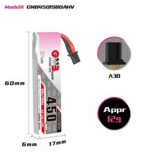 Load image into Gallery viewer, GAONENG GNB LiHV 1S 3.8V 450mAh 80C A30 Cabled LiPo Battery
