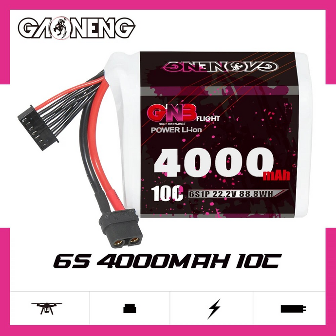แบตเตอรี่ GAONENG GNB 6S 22.2V 4000mAh 10C XT60 Li-ion Battery made with Samsung 21700 for longrange FPV drone plane fix wings สำหรับโดรน li-ion