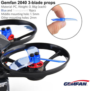 Gemfan 2 Pairs Hulkie 2040 2.0X4.0 PC 3-blade Propeller CW CCW for 0806-1105 Motor RC FPV Racing Drone - clear blue and clear white