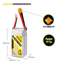 Load image into Gallery viewer, GNB GAONENG 900mah 4S 14.8V XT30 100C 200C RC FPV drone LiPo Battery Pack graphene
