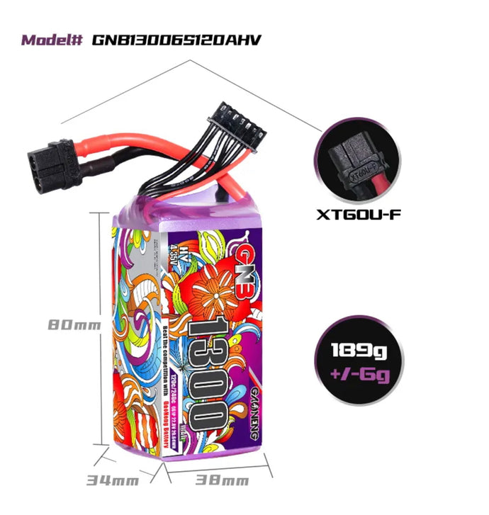 GAONENG GNB LiHV 6S 22.8V 1300mAh 120C XT60 LiPo